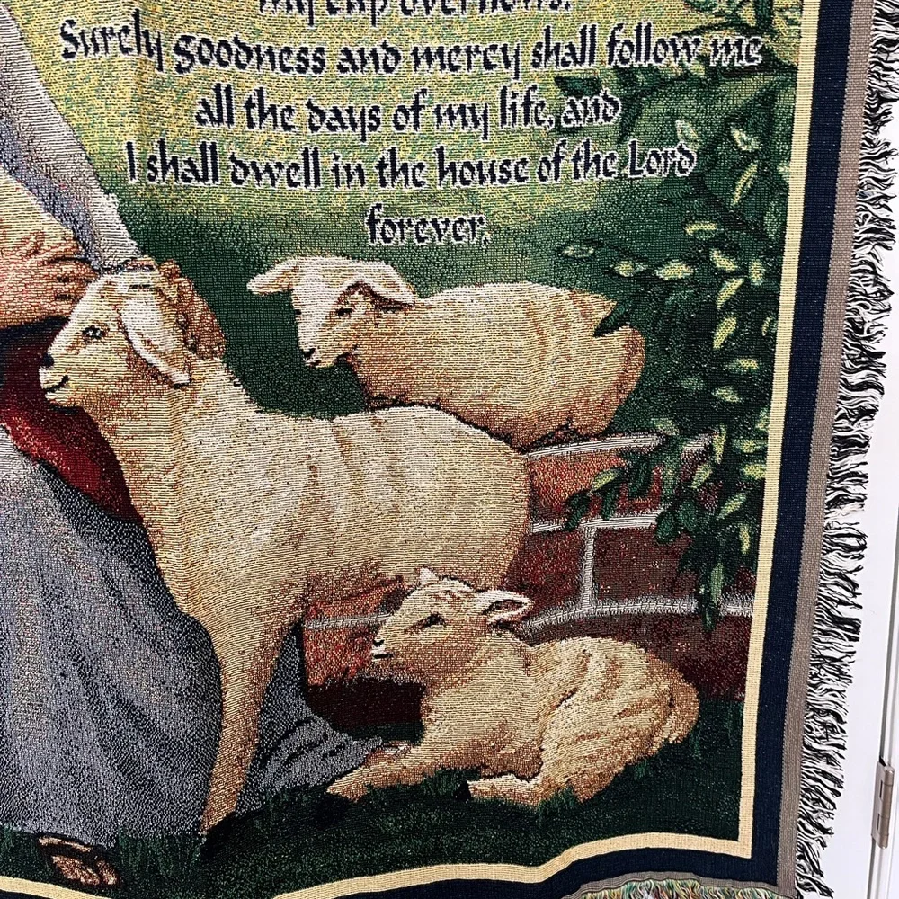 Religious Tapestry Wall Hanging or Throw‎ Blanket with Pastoral Scene 23rd Psalm
